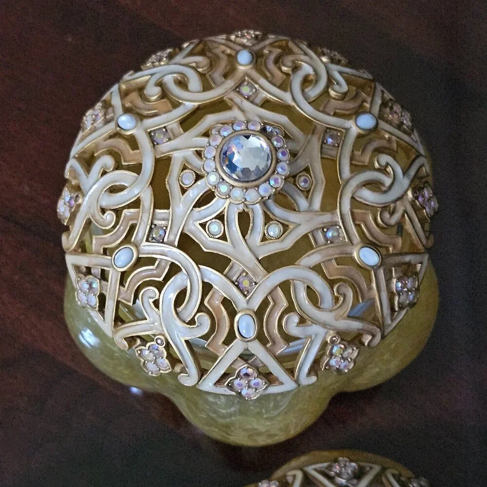 RARE SET 3 JAY STRONGWATER ARABESQUE GOLD CRYSTAL ENAMEL VANITY JAR CANISTER BOX